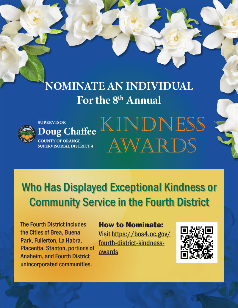 ORANGE COUNTY SUPERVISOR DOUG CHAFFEE KINDNESS AWARDS English flyer